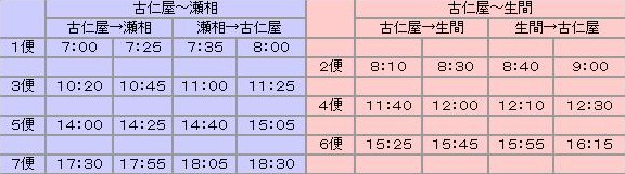 フェリーかけろま時刻表